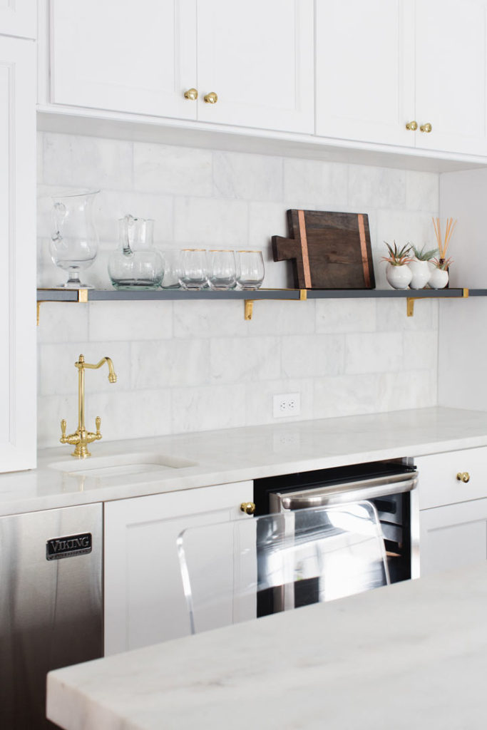 Brass Waterstone bar faucet with Alba Vera Marble countertops